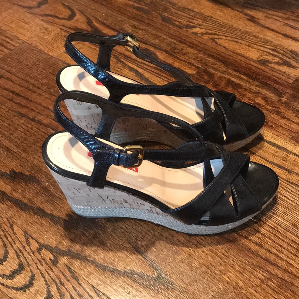 Prada sport leather peep toe slingback